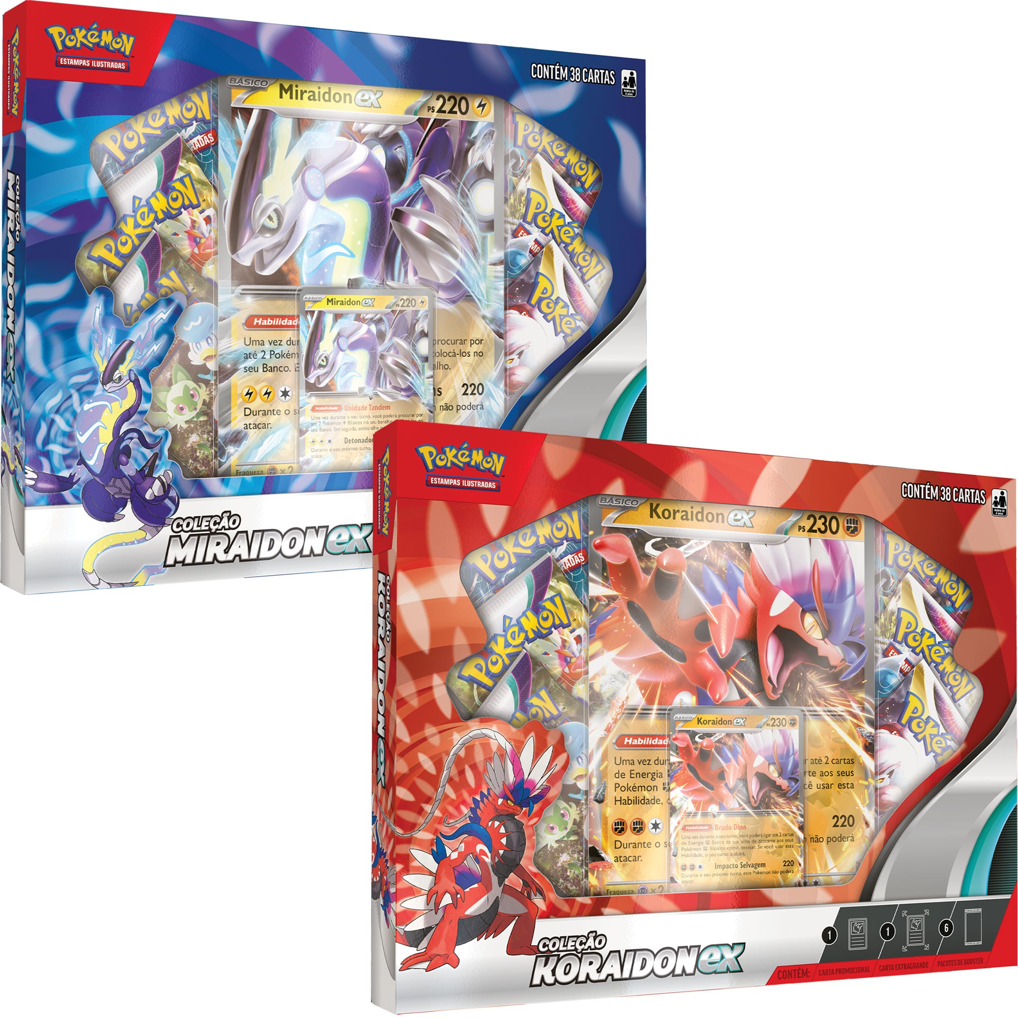 Box Pokémon Coleção Paldea Miraidon Ex 40 Cartas Fuecoco - Laranja