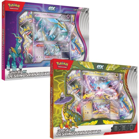 2 Box Pokémon Coleção Destinos Paradoxais Raio Fúria EX e Chifres Férreos EX Copag