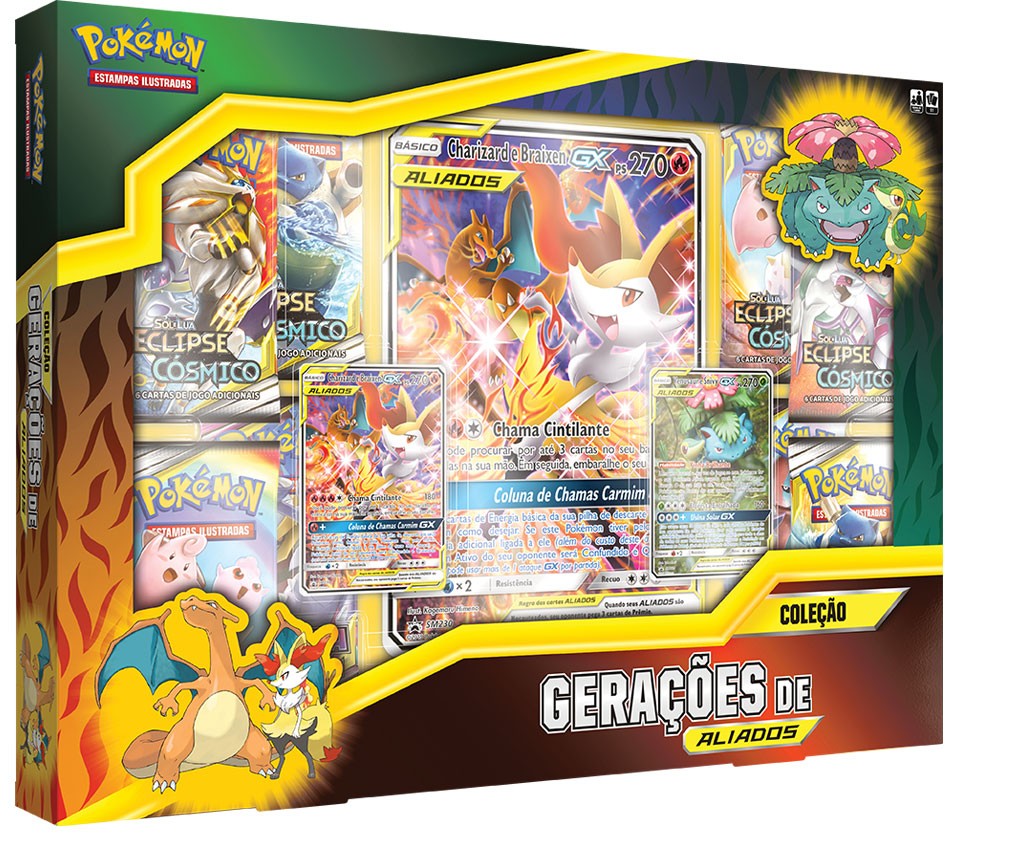 Box Pokemon Colecao Geracao De Aliados Charizard E Braixen Gx Venusaur E Snivy Gx Copag - fat braixen roblox