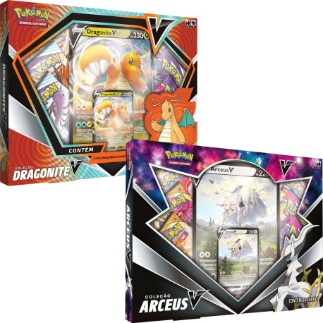 2 Box Pokémon Coleção Dragonite V e Arceus V Copag